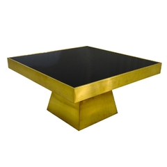 Mesa De Centro Base Metal Dourado Quadrado