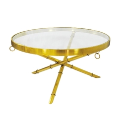 Mesa De Centro Metal Dourado T Vidro Design Bamboo