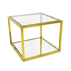 Mesa Lateral Quadrado Metal Dourado Tampo Vidro