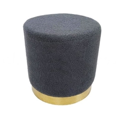 Puff Moderno Tecido Teddy Cinza Base Dourada Luxo