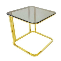 Mesa Apoio Encaixe Metal Dourado Moderno Alta Decoração Vidro Fumê