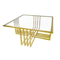 Mesa de Centro Quadrada Base Metal Dourado Quadruplo