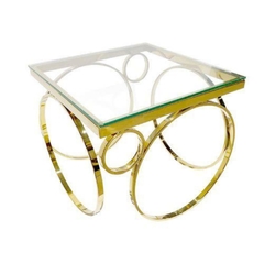 Mesa Canto Metal Dourado Moderno Circulos T Vidro Quadrado