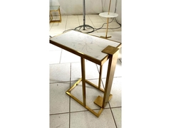 Mesa Auxiliar Apoio Metal Dourado T Marmorizado Fino Design Moderno - comprar online