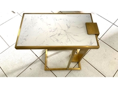 Mesa Auxiliar Apoio Metal Dourado T Marmorizado Fino Design Moderno na internet