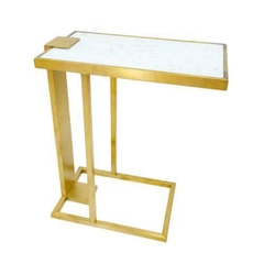 Mesa Auxiliar Apoio Metal Dourado T Marmorizado Fino Design Moderno