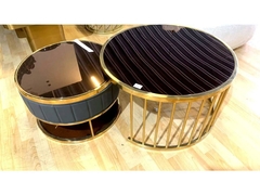 Par de Mesas de Centro Metal Dourado Redondas Modernas Tampo Vidro - LUXdécor