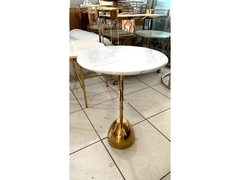 Mesa Auxiliar Metal Dourado T Marmorizado Redondo Alto Padrão