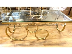 Mesa de Centro Retangular Moderna Metal Dourado T Vidro Alto Padrão - comprar online