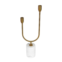 Candelabro 48cm Metal Dourado 02 Braços Base Mármore
