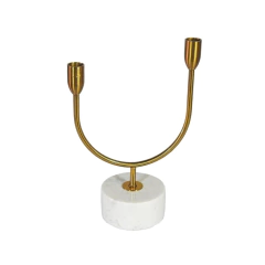 Candelabro Dourado 2 Braços Metal Dourado Base Mármore
