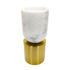 Castiçal Menor Decorativo Marmore Base Metal Dourado Luxuoso