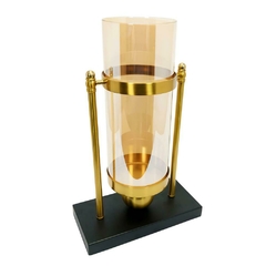 Castiçal Decorativo Maior Metal Cristal Base Marmore Alta Decoração