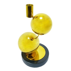 Castiçal Decorativo Metal Dourado Esferas Base Marmore Alta Decoração