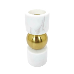 Castiçal Marmore Branco Esfera Metal Dourado Decorativo Alta Decoração