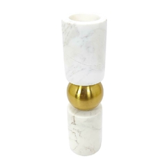 Castiçal Marmore Branco Maior Esfera Metal Dourado Decorativo