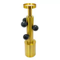 Castiçal Decorativo Metal Dourado Esferas Preto Fino Acabamento