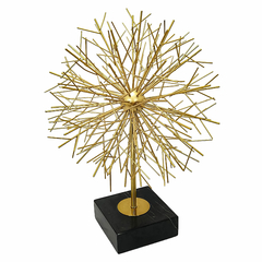Escultura Decorativa Metal Dourado Esfera em Gravetos Rico em Detalhes Base Preta