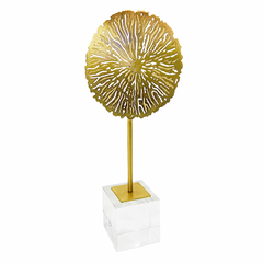 Escultura Abstrata Metal Dourado Circulo Base Marmore