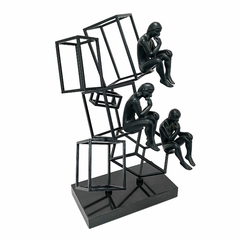 Escultura Decorativa Homem Pensante Cubos Geometricos Preto Fino Acabamento