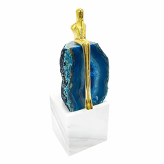 Escultura Moderna Mar Metal Dourado Base Alta Decoração