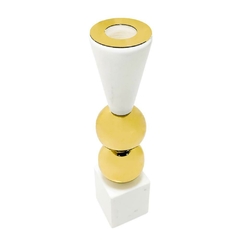 Castiçal Decorativo Maior Marmore e Metal Formas Geometricas