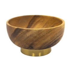 Centro de mesa Saladeira Madeira Base Metal Dourado
