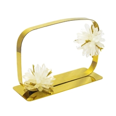 Enfeite Metal Dourado E Flor De Marmore Branco