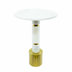 Mesa Lateral Redonda Moderna Metal e Marmore Luxo