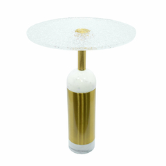 Mesa Lateral Metal Dourado Marmore e Acrilico Alto Padrão