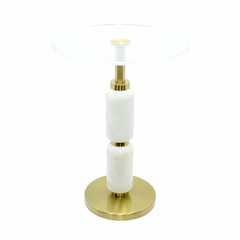 Mesa de Canto Metal Dourado Marmore Tampo Acrilico Luxo