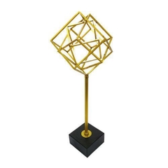 Escultura Cubos Abstratos Metal Dourado Medio Fino Design