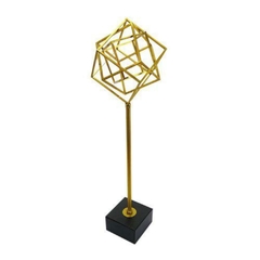 Escultura Cubos Abstratos Metal Dourado Maior Fino Design