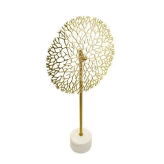 Escultura Enfeite Galhos Secos Redondo Maior Metal Dourado com Base
