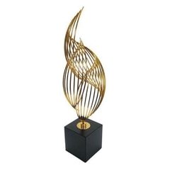 Escultura Decorativo Imitando Tocha Menor Metal Dourado c Base