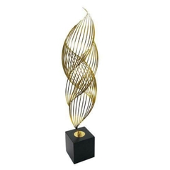 Escultura Decorativo Imitando Tocha Maior Metal Dourado c Base