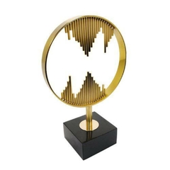 Escultura Enfeite Circulo c Traços Metal Dourado c Base
