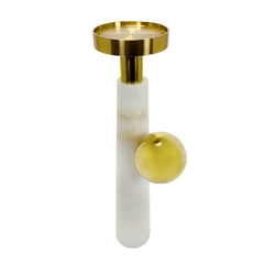 Castiçal Moderno Marmore e Metal Dourado Esfera Decorativa Luxuoso