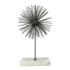 Escultura Ouriço Metal Cinza Com Base Marmore - LUXdécor