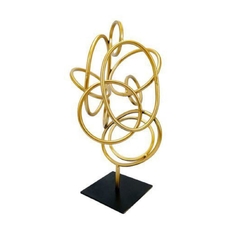 Escultura Circulos Abstrato Decorativo Metal Dourado Luxo