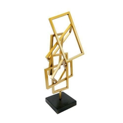 Escultura Decorativa Geometrico Metal Dourado Base Cristal Impecavel