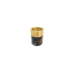 Vaso Menor Borda Metal Dourado Marmore Preto Com Veios Luxo