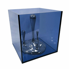 Escultura Decorativa Medio Cubo Azul Detalhes em Gotas Interior Fino Design