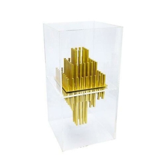 Escultura Enfeite Cristal c Metal Dourado Abstrato