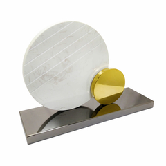 Escultura Decorativa Discos Marmore Branco Metal c Base Alto Padrão