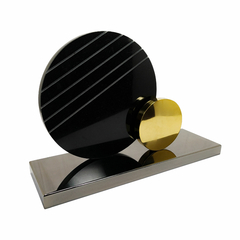 Escultura Decorativa Discos Marmore Preto Metal Base Alto Padrão