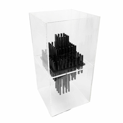 Escultura Decorativa Traços Preto Abstrato Cubo Incolor