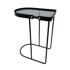 Mesinha Apoio Metal Preto Design Moderno Vidro Fumê