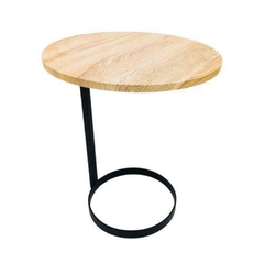 Mesa Lateral Base Metal Preto Tampo Madeira Fino Acabamento
