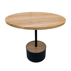 Mesa Auxiliar Redonda Madeira Base Metal Preto Impecavel